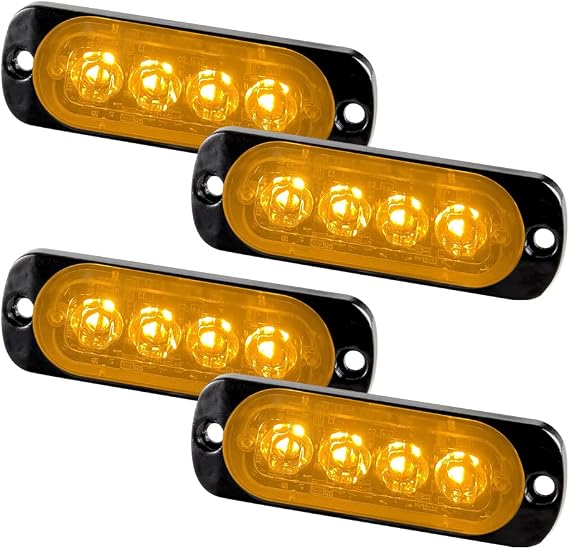 4Pcs Ultra Thin 4LED Emergency Strobe Lights Amber Hazard Beacon Warning Flash Lights Universal for Car Vehicle Truck 12-24V