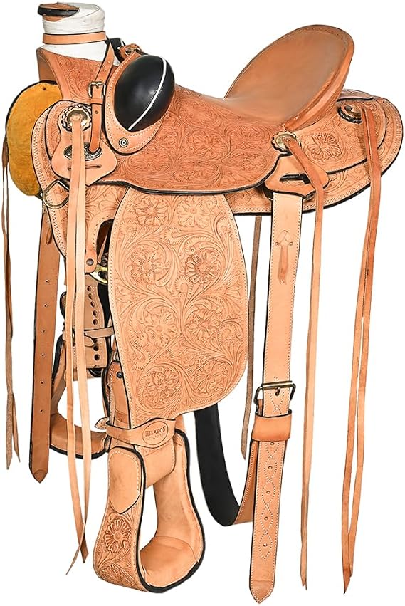 HILASON Western Wade Saddle Tan Hand Tooled Leather