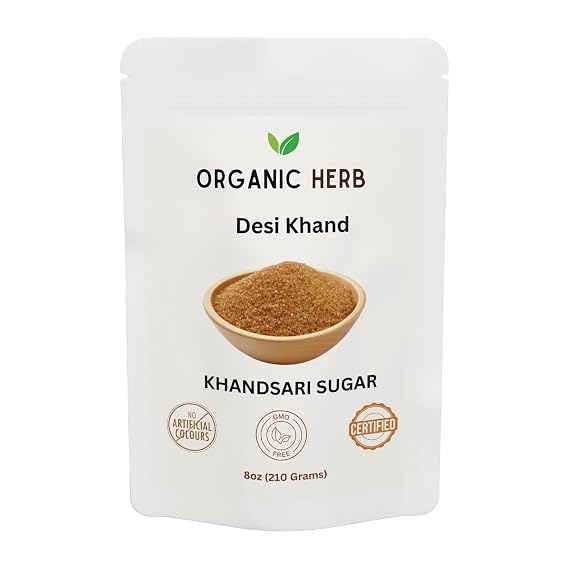 Organic Herb Desi Khand (Brown Sugar) 8oz | Khandsari Sugar | Best Suagr Alternative | 100% Natural | Premium Quality | Resealable Bags