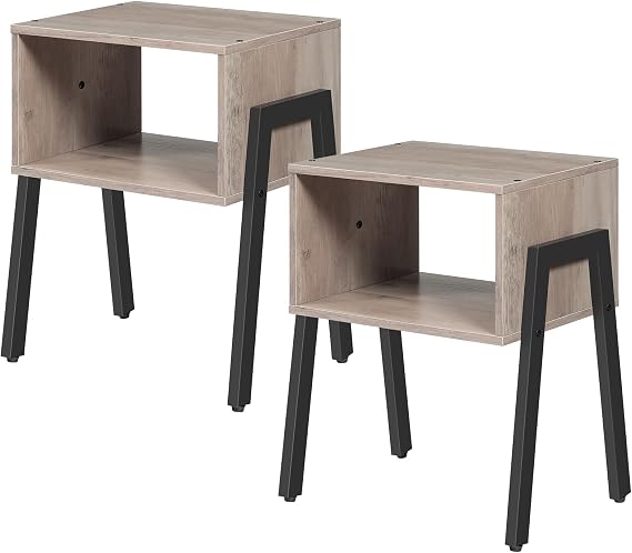 HOOBRO Nightstands Set of 2, Stackable End Tables, Small Side Tables, Bedside Tables with Open Storage Shelf, for Small Spaces, Bedroom, Living Room, Greige and Black BG38BZP201