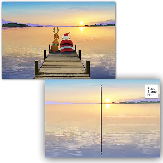 Stonehouse Collection Christmas Postcards - Dock Sunset - 40 Holiday Postcards - 4 x 6 Inch Postcards (Dock Sunset)