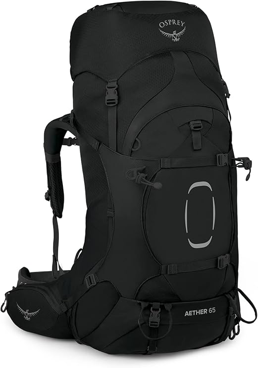 Osprey Aether 65L Men's Backpacking Backpack, Black, S/M, Extended Fit