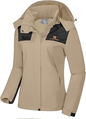 CAMELSPORTS Womens Rain Jacket Waterproof Hooded Windbreaker Windproof Lightweight Shell Raincoat for Outdoor Hiking