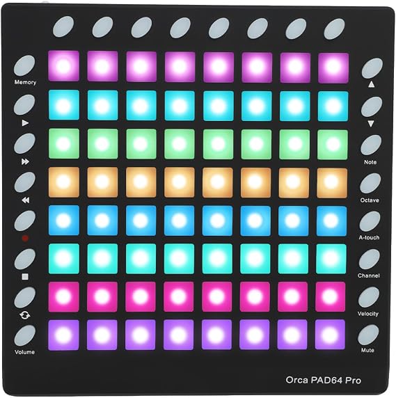 MIDI Controller DJ Pad with RGB Pads 128GM Sounds 8 Buttons 6 Transport Controls Built-in Editor for Live Performance Portable MIDI for Party Stage,Metallic Black