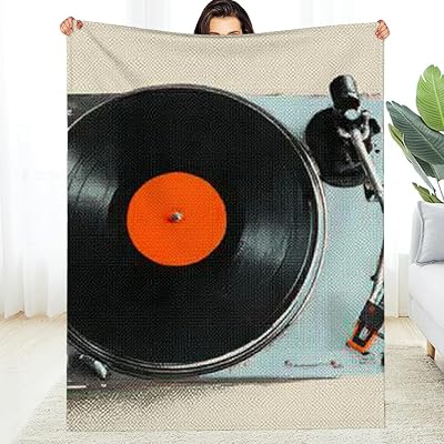 Record Player Analog Silk Screen Flannel Blanket, Soft Warm Multi-Purpose Blanket for Sofa, Travel, Camping, All Season 30  40in