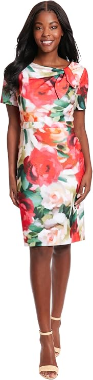 London Times Women's London Times Women's Dresses Polished Sheath Dress with Bow Detail Career Office Event Occasion Guest of