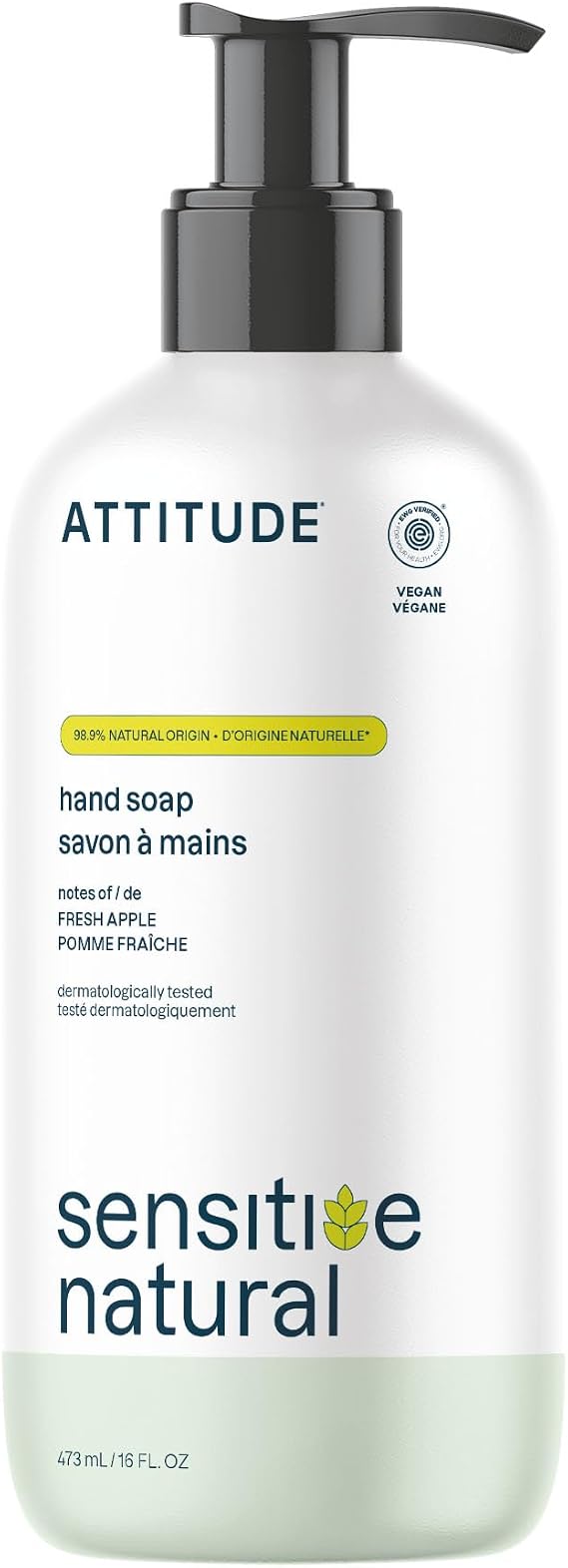 ATTITUDE Hand Soap for Sensitive Skin with Oat and Avocado Oil, EWG Verified, Dermatologically Tested, Vegan, 473 mL