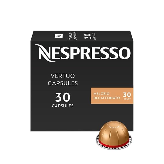 Nespresso Vertuo, Melozio Decaffeinato, 30-Count Espresso Pods | Capsules Medium Roast Pack of 1 Coffee Brews 7.8 oz
