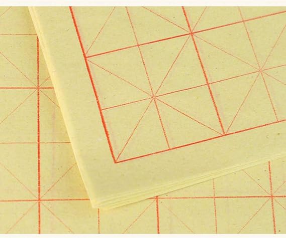 EXCEART 150 Sheets Chinese Calligraphy Paper Ink Writing Grid Rice Paper for Chinese Calligraphy Brush Writing Sumi Set