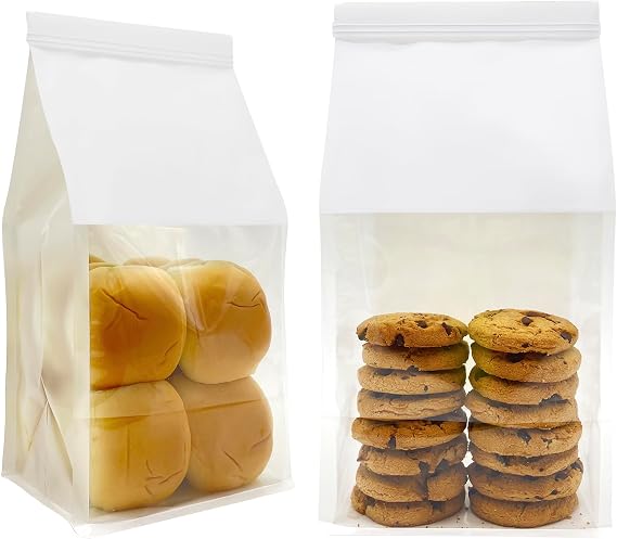 BIUBIU 100ct 5.1x4.3x11inch Thicker Paper Bread Bags for Homemade with Window & Tin Tie Tab Lock - Ideal for Sourdough Bread, Bakery, Baked Goods, Pastry & Cookie Packaging, White Kraft, Gift Giving