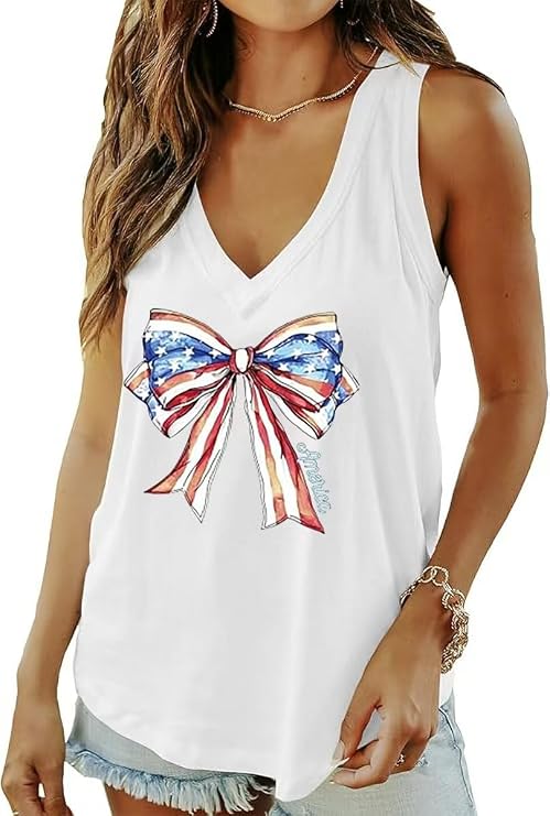Qbily Summer Deep V-Neck Tank Tops for Women Casual Cute Sleeveless Graphic Printed Shirt