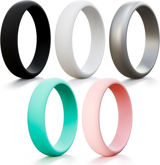 HOOPLE Women’s Silicone Engagement Rings, 5.5mm Wide 2.5mm Thick, Soft Comfort Fit Rubber Wedding Bands, Flexible Stackable Workout Rings for Gym, Work, Travel & Daily Wear