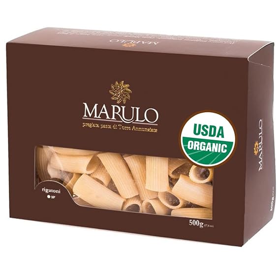 Marulo Organic Italian Rigatoni Pasta (1 Pack x 1.1 lb) | Traditional Bronze-Die Cut Artisan Pasta, Product of Campania, Italy