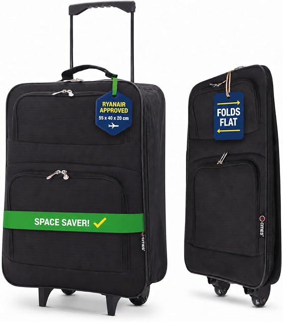 5 Cities 55x40x20cm easyJet & Ryanair Folding Cabin Suitcase, 2 Wheels