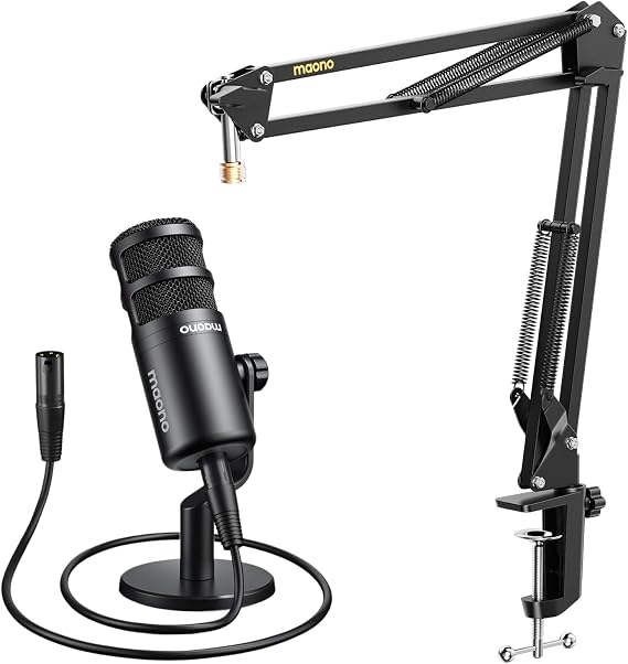 MAONO XLR Podcast Microphone with Boom Arm Microphone Stand:Cardioid Studio Dynamic Mic Kit for Vocal Recording Streaming Voice-Over,Works for Audio Interface Mixer Sound Card PD100X+BA20 Black