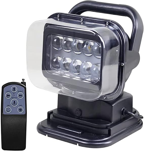 360 Degrees LED Rotating Remote Control LED Searchlight 50W LED Ceiling Light 12-24V Spot for Off Road SUV ATV Trucks Boats Home Farm Field Protection Emergency Lighting Garden and More