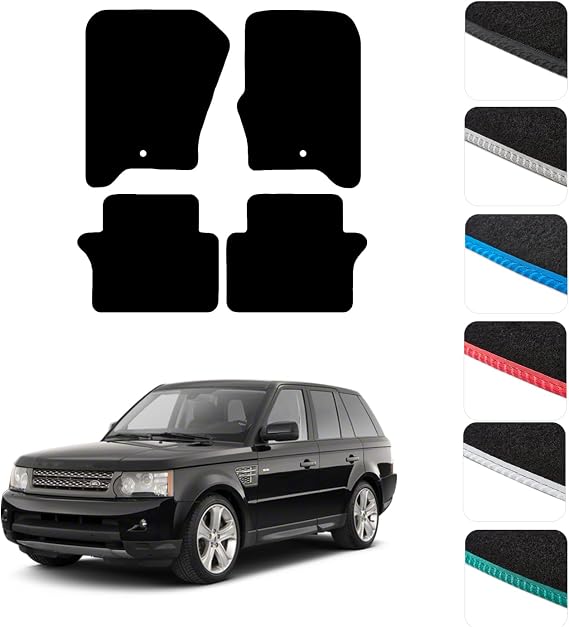 GCM - Car Floor Mats for Land Rover Range Rover Sport 2008-2014 Full Coverage Floor Protection - Anti Slip & Fit Car Mat with Clips Easy to Clean Car Carpet for All-Weather- Black Edging, Carpet