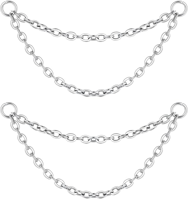 FUNLMO G23 Titanium Conch Helix Cartilage Earring Chain Nipple Ring Chain Nose Chain Piercing Across Nose Nostril Chain Bridge Facial Piercing Jewelry Nose Piercing Chain 40mm Silver