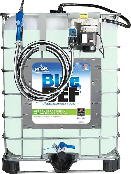 Fluid Tote Pre-Filled with 200 Gallons of Premium Diesel Exhaust Fluid - Heavy Duty 110V Electric Powered Metered Pumping System Installed - 20ft. Dispensing Hose - Auto-Shutoff Nozzle
