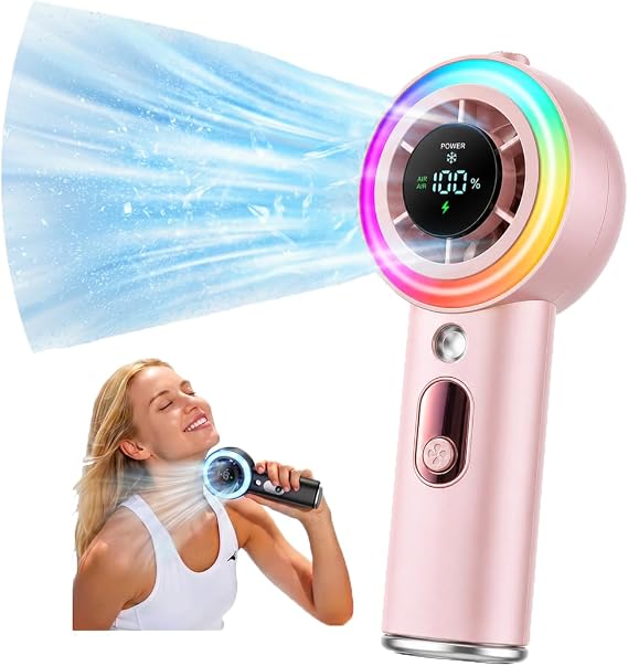 Portable Fan with Mist, AC-Level Ice Cooling Handheld Fan, 5000mAh Battery