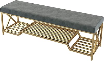 Shoe Bench for Living Room, Entryway Bench, Metal Shoe Bench Nordic Shoe Stool with Soft Cushion Stable Metal Frame Modern Simplicity, for Hallway Living RoomColor:Grey,Size:603545 cm