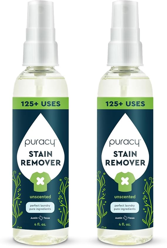 Puracy Stain Remover, Travel and Laundry Stain Cleaner for Clothes, Baby Essentials, Kids Stains, Oil and Fabric Spot Cleaner, (Stain Remover Spray, 4 fl oz, 2 Pack)