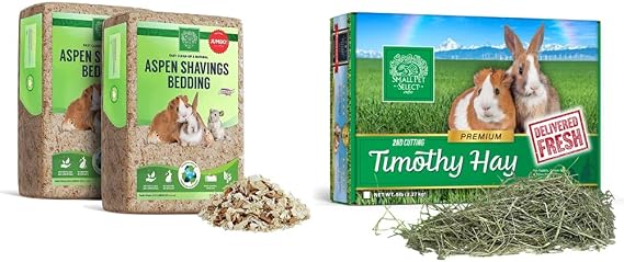Small Pet Select Premium Natural Aspen Bedding (2 Pack, 141 L Each) 2nd Cutting Perfect Blend Timothy Hay Pet Food for Rabbits, Guinea Pigs, Chinchillas and Other Small Animals (10 LB)