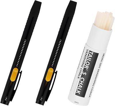 2 Pcs Heat Erasable Fabric Marker for Sewing, 2 Pens with 20 Refills, Iron off Lines for Quilting, Embroidery, Dressmaking, Fine Tip Set for Tailors Crafters Pattern Tracing on Cotton Denim Knits