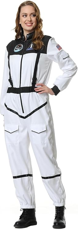 GRAJTCIN Women's Astronaut Costume Space Suit Halloween Party Cosplay Spaceman Jumpsuit
