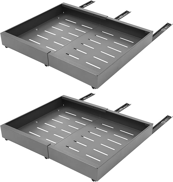 2pcs Pull Out Cabinet Organiser Storage Shelves 32cm-52cm Extendable Slide Out Drawer 15kg Capacity, Telescopic Drawer for Kitchen Cabinets Cupboards, No Punch (Grey)