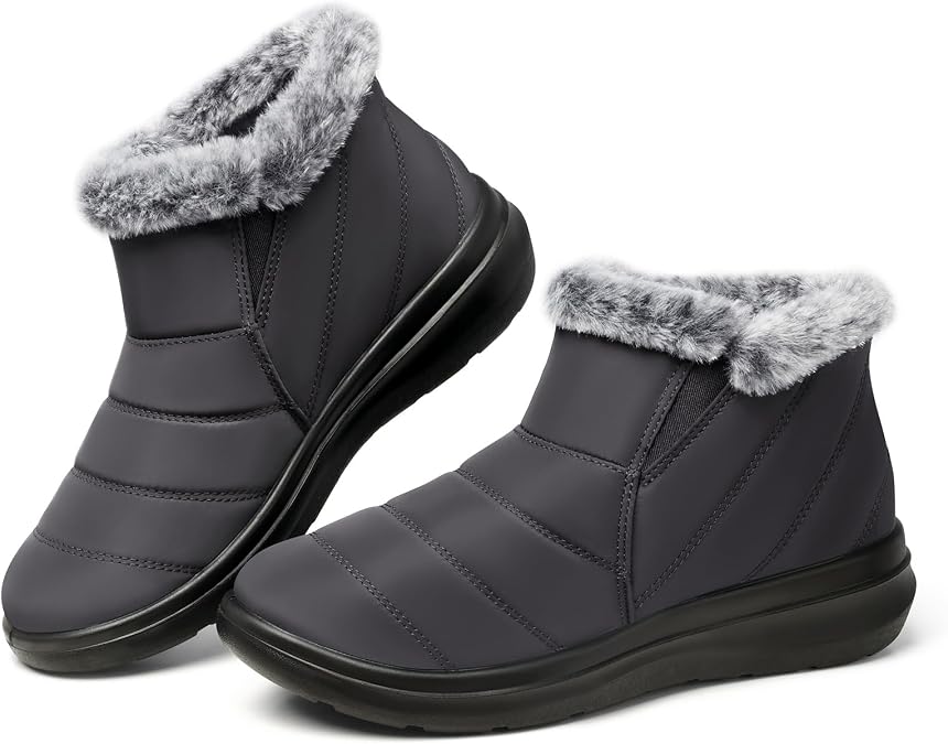 SHIBEVER Winter Snow Boots for Women: Slip On Ankle Fur Lined Warm Boot
