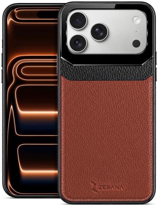 Zebana Apple iPhone 17 Pro Max ile Uyumlu Kılıf Zebana Lens Deri Kılıf Kahverengi