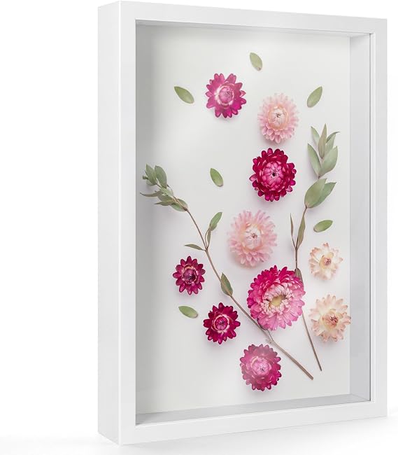 Large 3D Shadow Box Frame A4, 22.8x31.6 cm, Deep Box Photo Frame for Tabletop or Wall Display for Objects up to 4.5 cm, Wooden Memory Box for Photos, Crafts, Flowers, Medals, Tickets (White 3CM)