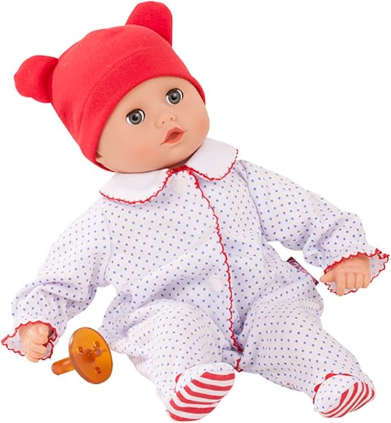 Gotz Boy Muffin 13" - Bald Soft Body Baby Doll in Red White & Blue Footed Pajamas with Blue Sleeping Eyes