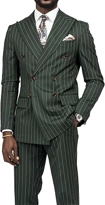 Stripe Mens Suits Double Breasted 2 Piece Slim Fit Formal Male Clothing for Business,Wedding,Casual Daily