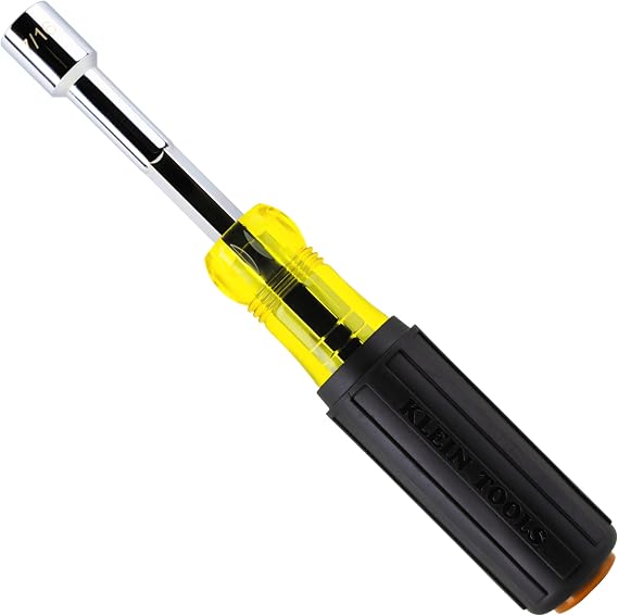 Klein Tools 654716 Heavy-Duty Hollow Shaft Nut Driver, Color-Coded 7/16-Inch Hex, Pass Through Design, 6-Point Socket, and Cushion-Grip Handle