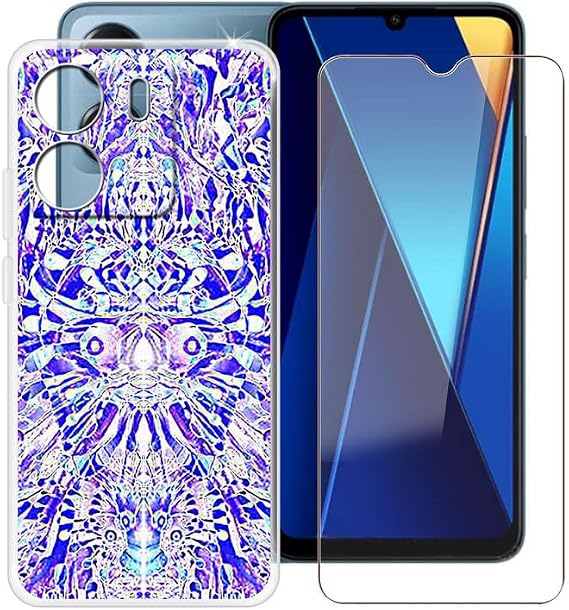 Phone Case + Screen Protector for Xiaomi Poco C65 (6.74"), Ultra Thin Shockproof Soft Silicone Clear Cover for Xiaomi Poco C65 Case with Tempered Glass - Mirror Image