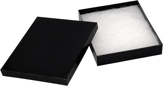 Cardboard Jewellery Boxes Pack – 15.24 x 12.7 x 2.54 cm | Bulk Small Gift Boxes with Lids & Cotton Fill | Jewellery Packaging Boxes for Shipping, Small Business & Accessories (10, Black)