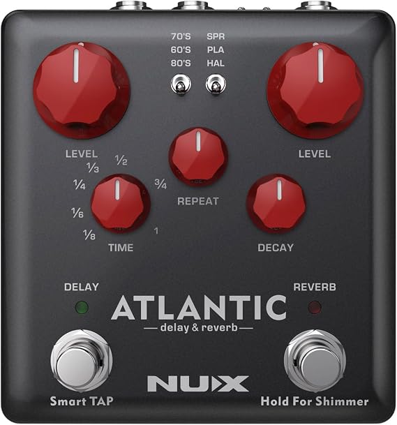 NUX Atlantic Multi Delay and ReverbPedal with Inside Routing, 3 Delay Effects, 3 Reverb Effects, Stereo Output,Input Level Toggle Switch,Routing Toggle switch