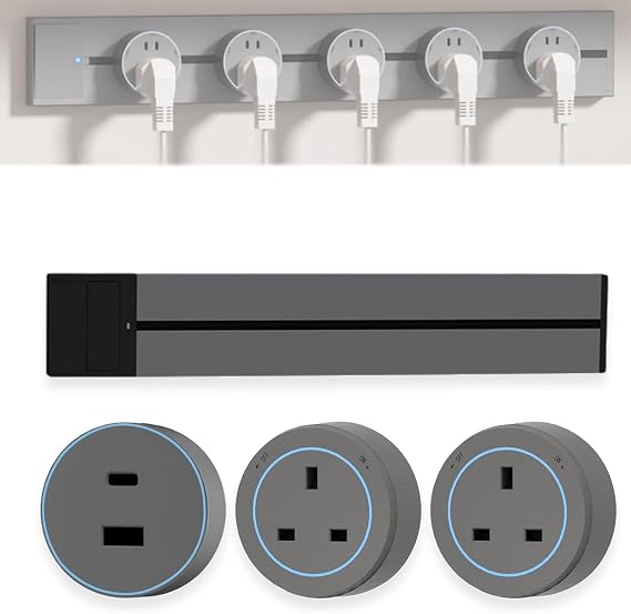 Power Track Socket, 8000W Wall-Mounted Slide Rail Wiring Board with 2500W Plug Adapters, Rotatable Movable Outlets, High Power for Kitchen Office Home(Grey,40cm)