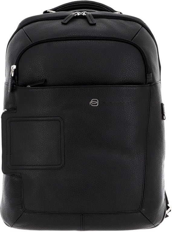 PIQUADRO Vibe Leather Backpack with Two Compartments, Black, U, Fashion