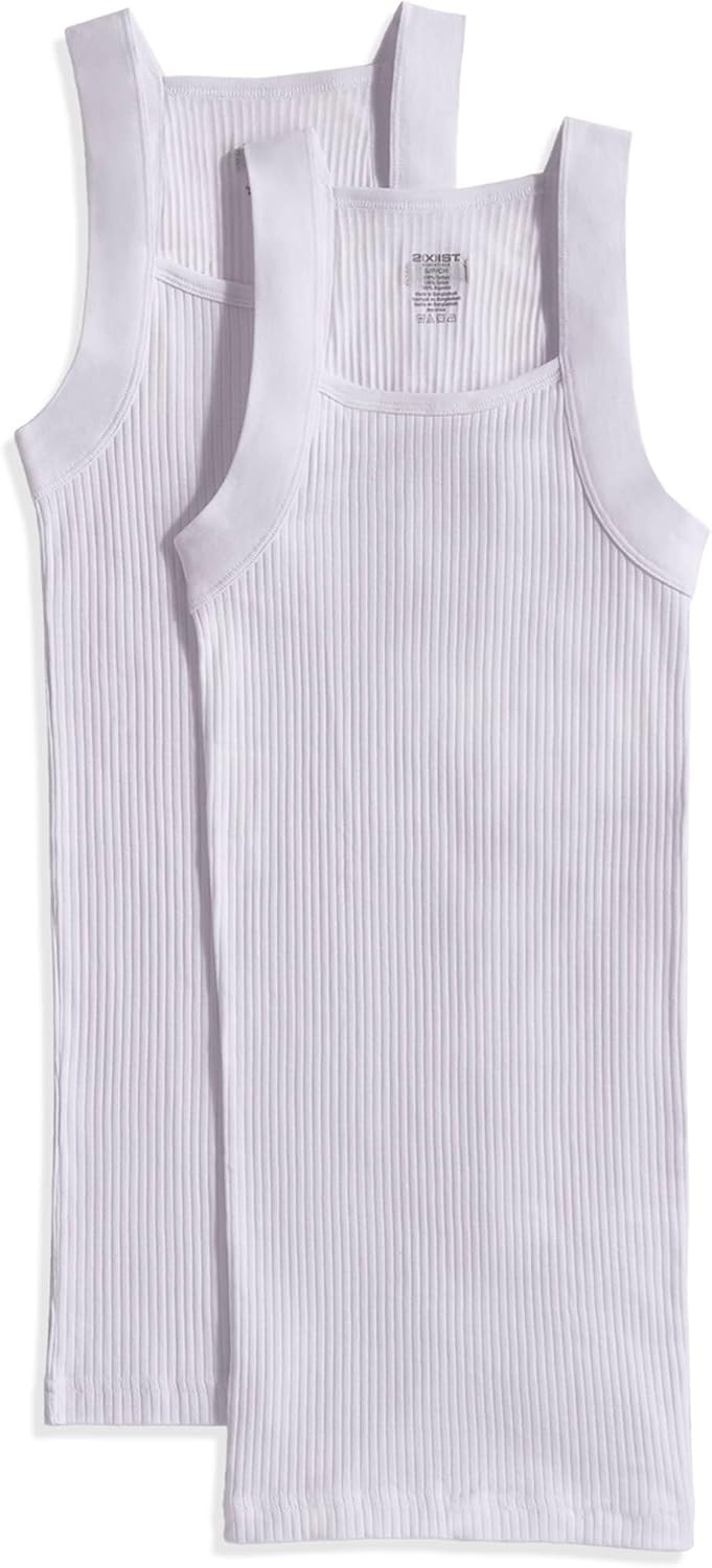 2XIST Men's Essential Cotton Square Cut Tank 2-Pack Base Layer Top Pack of 2