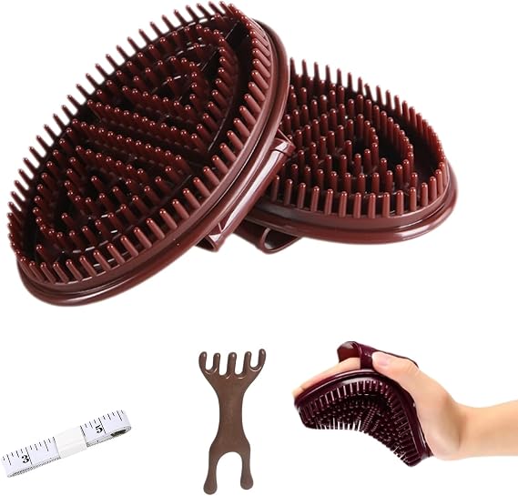 2 Pack Meridian Massage Brush Set, Soft TPE Meridian Brush and Massage Brush for Belly and Body, Wet Dry Home Spa Self Care Tool (Brown)