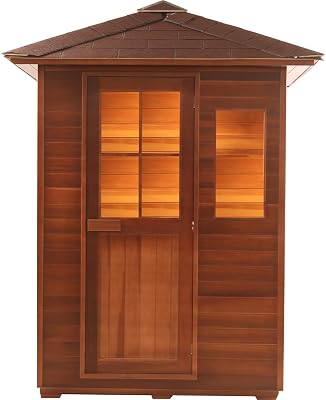 Canadian Red Cedar 2 to 3 Person Traditional Steam Outdoor Sauna SPA, Waterproof Shingled Roof, 6KW Heater Upgrade, LED Lights.