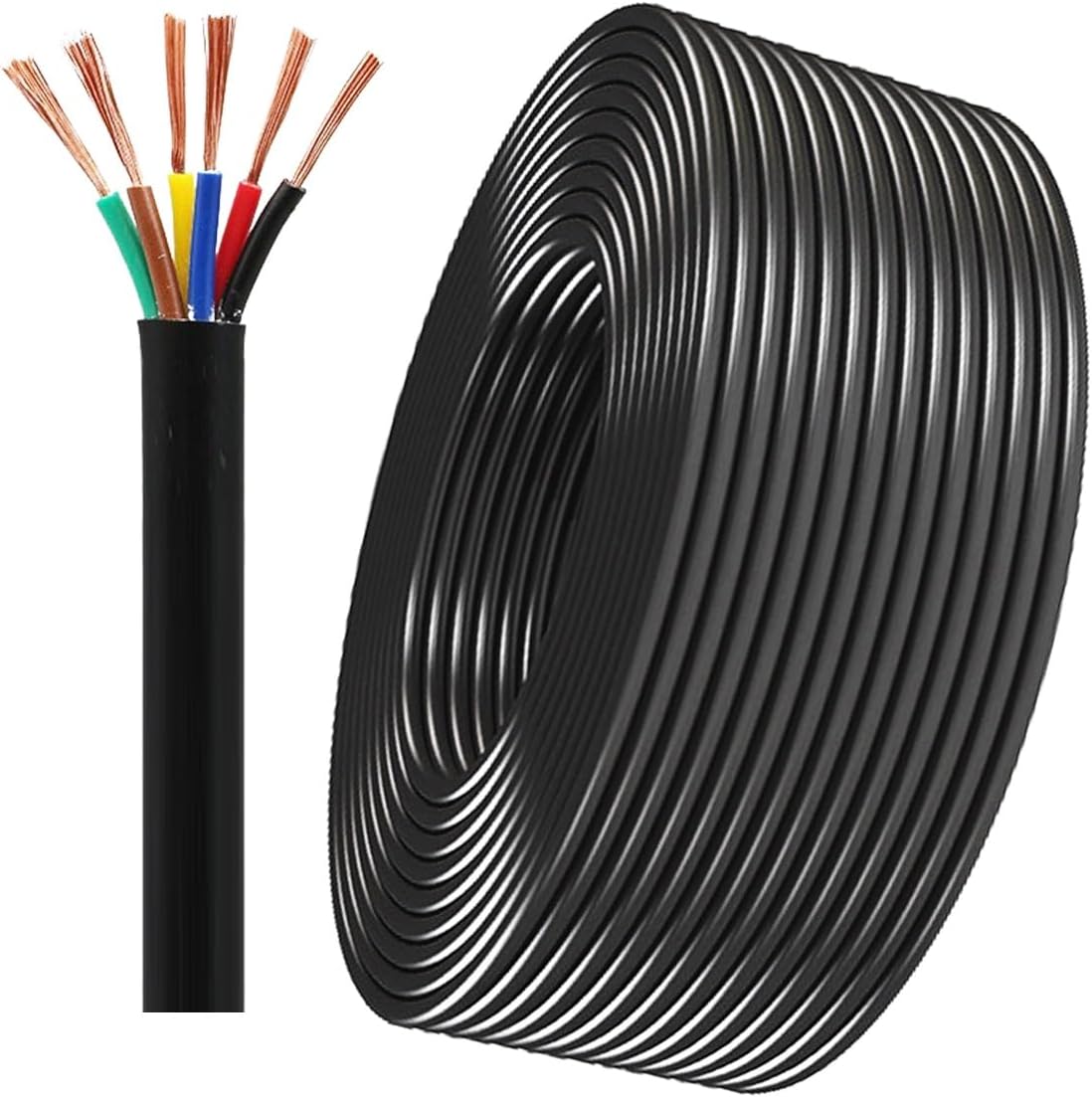 16-10 Gauge 6 Core Wire 30 Ft Oxygen Free Pure Copper Cable, Flexible Low Voltage Wire, 10 AWG for Electric, Automotive, Trailer, Stereo, RC, Car, Home Theater, LED, Lamp Wiring(100ft,2.5mm²(12A))