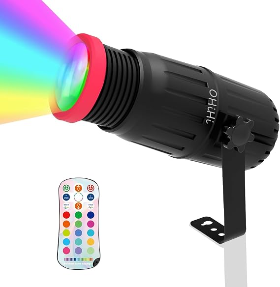 Pinspot Lights, OHiHi Manual Focus 18W LED Spotlight, 16 Colors and Spot Size Adjustable, Dimmable and Remote Control Pinspot Light for Disco Ball, DJ Stage Lighting for Bar Club Show Party Dance
