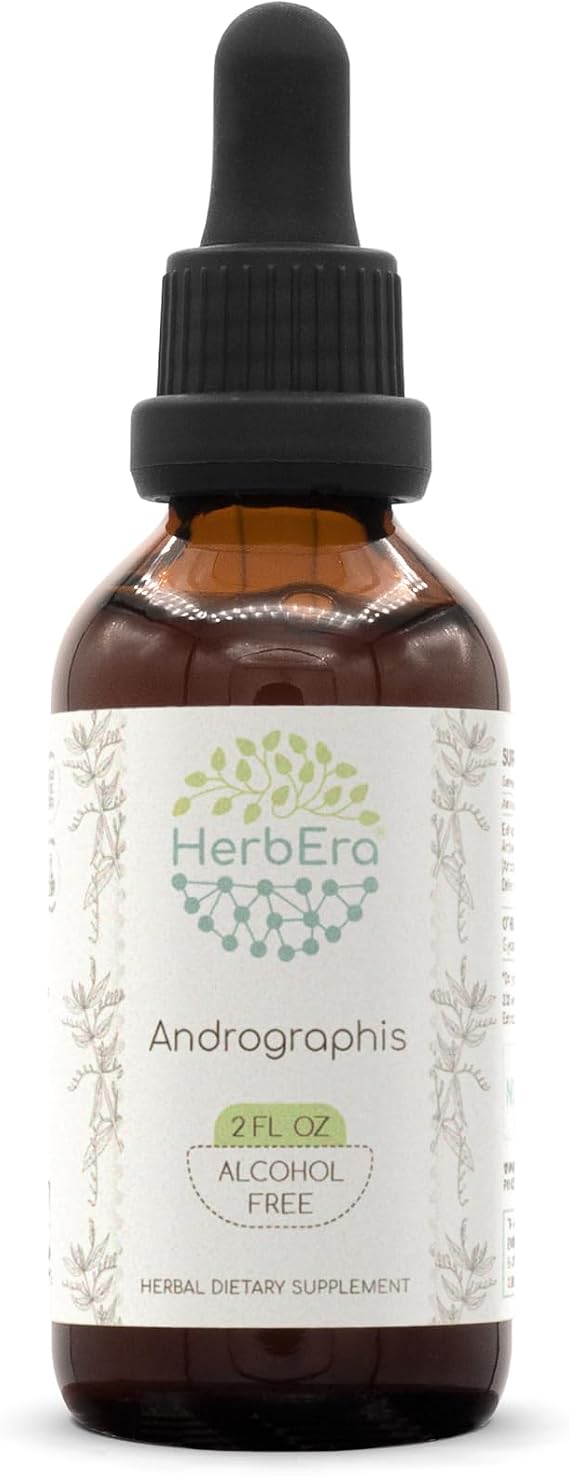 HerbEra Andrographis Alcohol-Free Liquid Extract Tincture Immune & Liver Support, Andrographis paniculata Chuan Xin Lian Herb, Digestive Drops, Vegan, Herbal Supplement (2 fl oz)