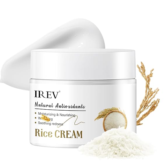 IREV Rice Moisturizing Cream, Hydrating Face Moisturizer For Dry, Combination Skin, Daily Face Cream, Targets Dryness, Strengthens Skin Barrier, Lightweight, Fast Absorbing 1.76oz 50g