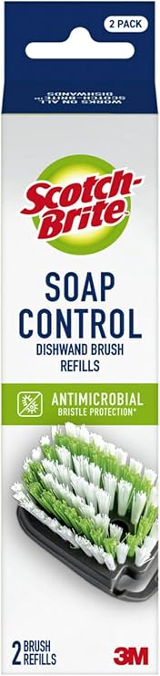 Scotch-Brite Soap Control Dishwand Brush Refills, Non-Scratch Scrub Brush Heads, Durable & Odor-Resistant, 1 Count (2 Total Refills)
