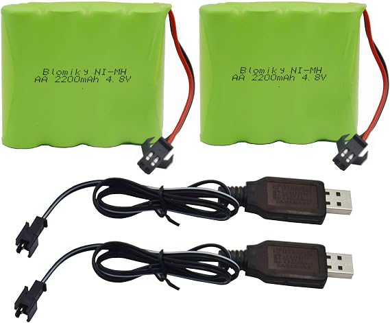 Blomiky 2 Pack 4.8V 2200mAH AA NiMH Rechargeable Battery with SM-2P Plug and USB Cable for SY-E511 Some RC Excavator RC Vehicle Car Truck Crawler / 4.8V NiMH 2